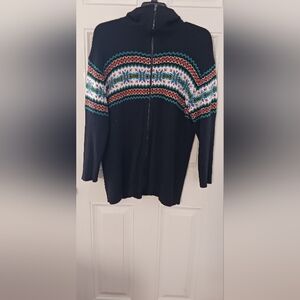 ****Colleen Conrad Zip Front Fair Isle Cardigan Sweater Christmas size Large